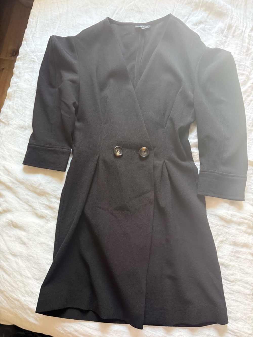 Topshop Black Mini Wrap Dress with Double Button Detail